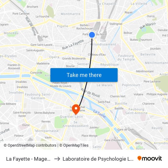 La Fayette - Magenta - Gare du Nord to Laboratoire de Psychologie Lapsydé - Université de Paris map