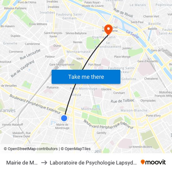 Mairie de Montrouge to Laboratoire de Psychologie Lapsydé - Université de Paris map