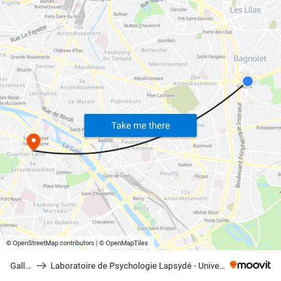 Gallieni to Laboratoire de Psychologie Lapsydé - Université de Paris map