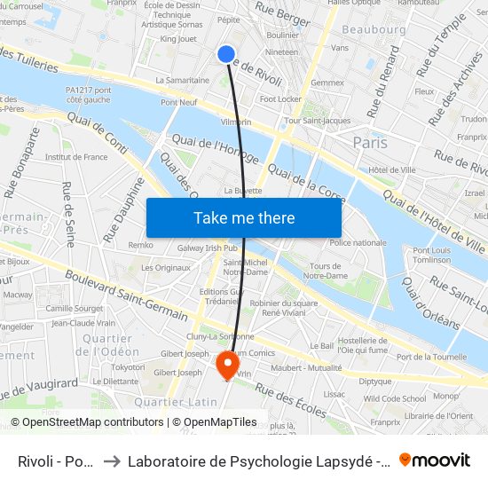 Rivoli - Pont Neuf to Laboratoire de Psychologie Lapsydé - Université de Paris map