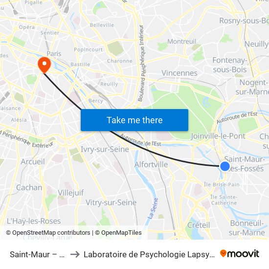 Saint-Maur – Créteil RER to Laboratoire de Psychologie Lapsydé - Université de Paris map
