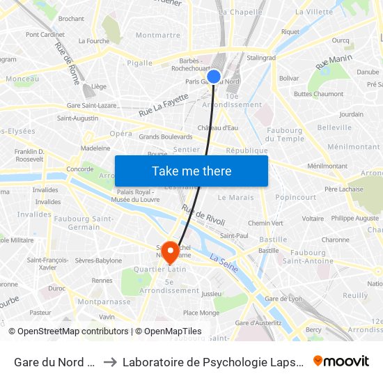 Gare du Nord - Dunkerque to Laboratoire de Psychologie Lapsydé - Université de Paris map
