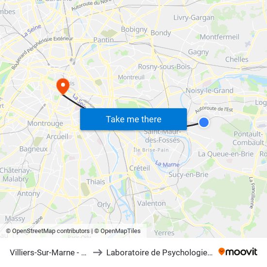 Villiers-Sur-Marne - Le Plessis-Trévise RER to Laboratoire de Psychologie Lapsydé - Université de Paris map