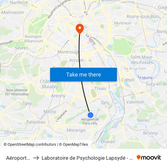 Aéroport Orly 4 to Laboratoire de Psychologie Lapsydé - Université de Paris map