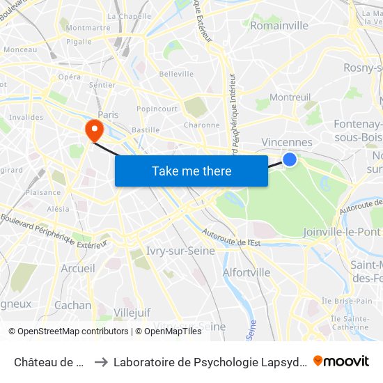 Château de Vincennes to Laboratoire de Psychologie Lapsydé - Université de Paris map