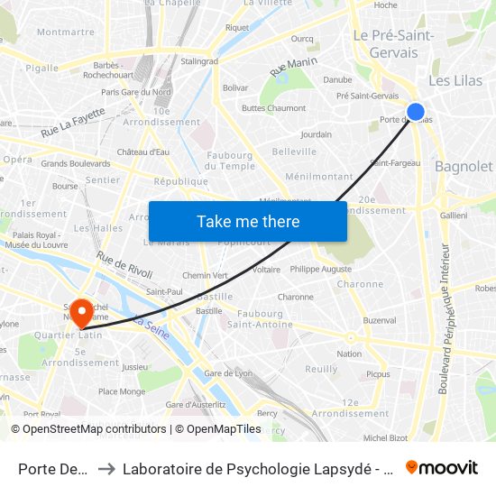 Porte Des Lilas to Laboratoire de Psychologie Lapsydé - Université de Paris map