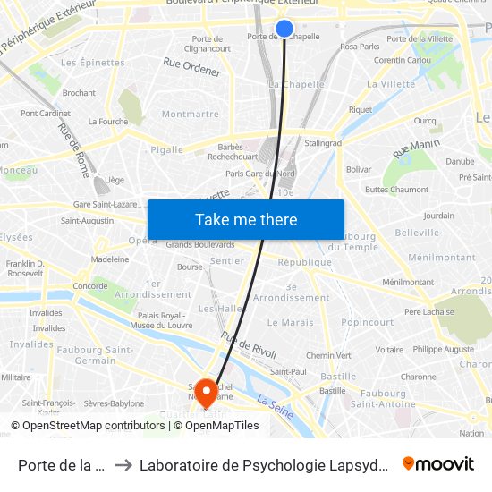 Porte de la Chapelle to Laboratoire de Psychologie Lapsydé - Université de Paris map