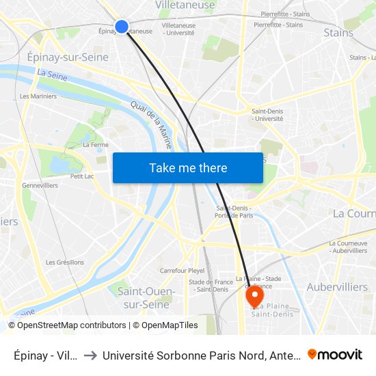 Épinay - Villetaneuse to Université Sorbonne Paris Nord, Antenne de L'Iut de Saint-Denis map