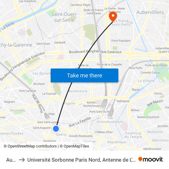 Auber to Université Sorbonne Paris Nord, Antenne de L'Iut de Saint-Denis map