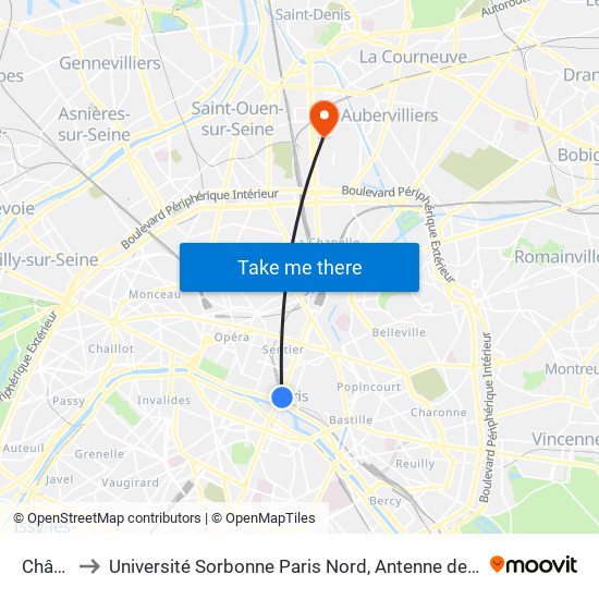 Châtelet to Université Sorbonne Paris Nord, Antenne de L'Iut de Saint-Denis map