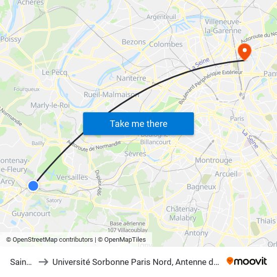 Saint-Cyr to Université Sorbonne Paris Nord, Antenne de L'Iut de Saint-Denis map