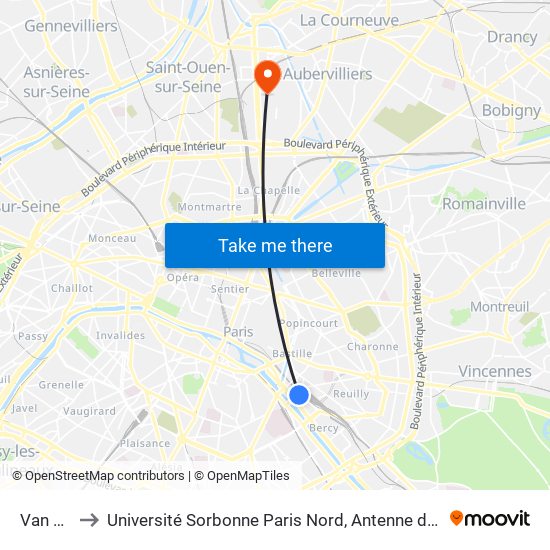 Van Gogh to Université Sorbonne Paris Nord, Antenne de L'Iut de Saint-Denis map