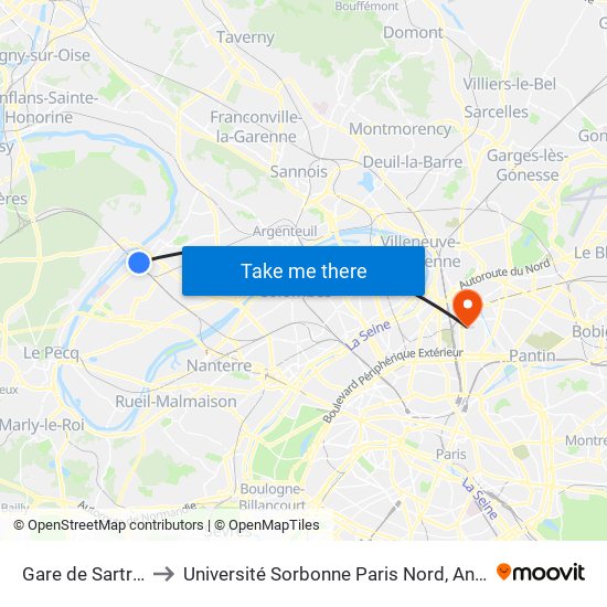 Gare de Sartrouville - RER to Université Sorbonne Paris Nord, Antenne de L'Iut de Saint-Denis map