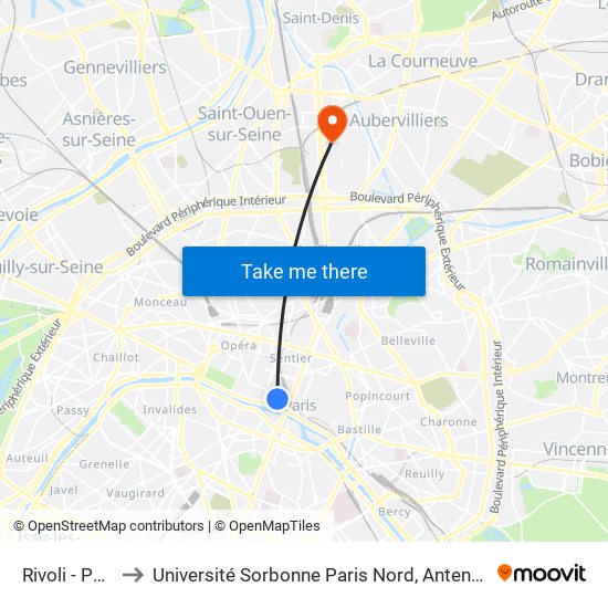 Rivoli - Pont Neuf to Université Sorbonne Paris Nord, Antenne de L'Iut de Saint-Denis map