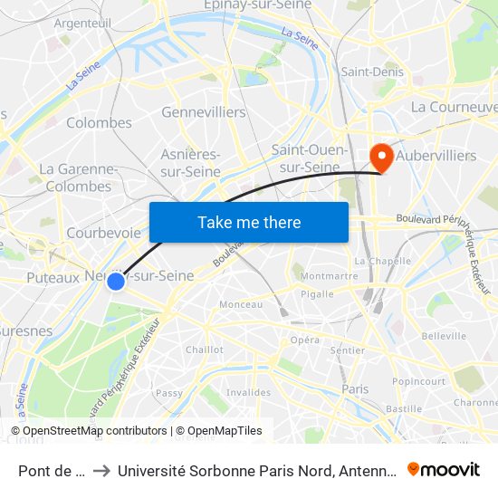 Pont de Neuilly to Université Sorbonne Paris Nord, Antenne de L'Iut de Saint-Denis map