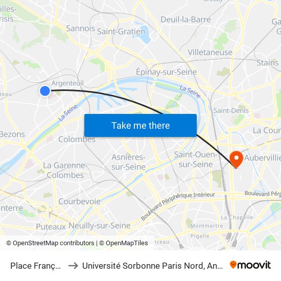 Place François Rabelais to Université Sorbonne Paris Nord, Antenne de L'Iut de Saint-Denis map