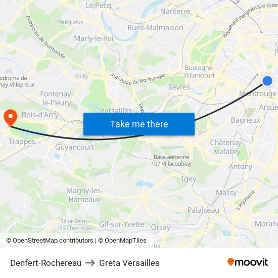 Denfert-Rochereau to Greta Versailles map