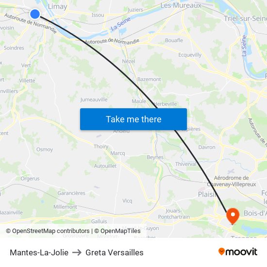 Mantes-La-Jolie to Greta Versailles map