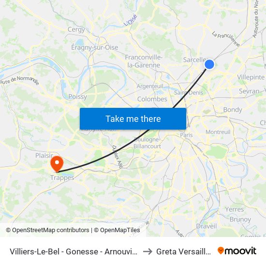 Villiers-Le-Bel - Gonesse - Arnouville to Greta Versailles map