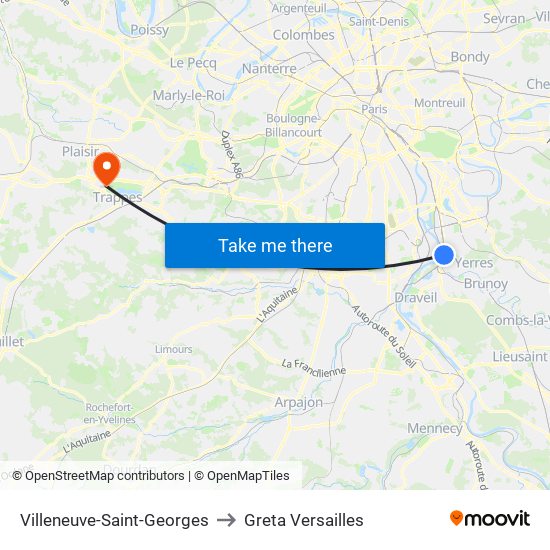 Villeneuve-Saint-Georges to Greta Versailles map