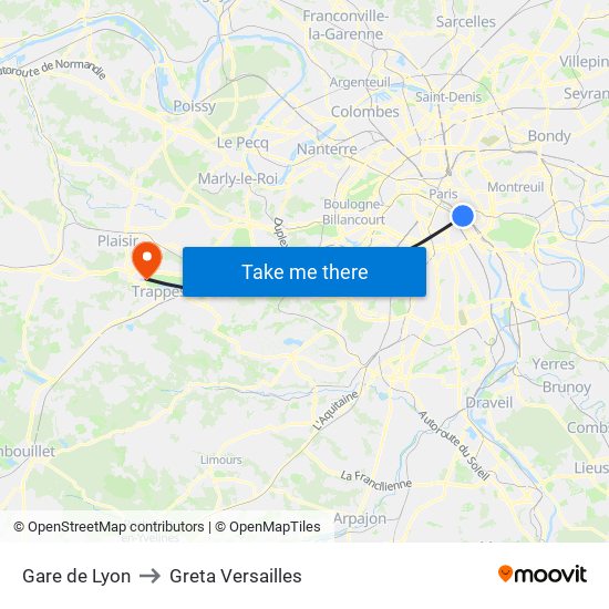 Gare de Lyon to Greta Versailles map