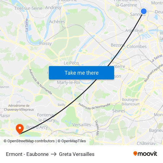 Ermont - Eaubonne to Greta Versailles map
