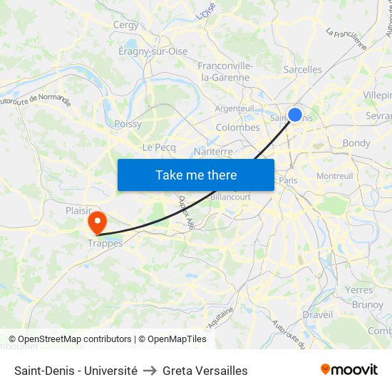 Saint-Denis - Université to Greta Versailles map