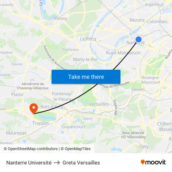 Nanterre Université to Greta Versailles map
