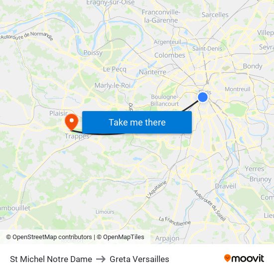 St Michel Notre Dame to Greta Versailles map