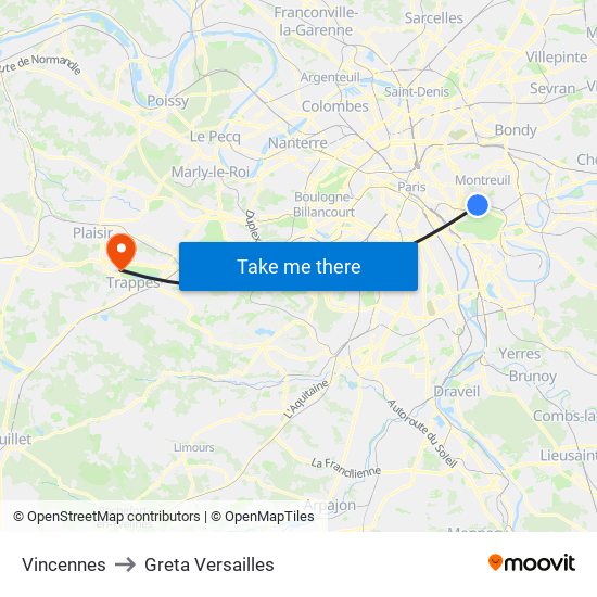 Vincennes to Greta Versailles map