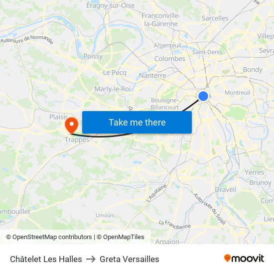 Châtelet Les Halles to Greta Versailles map