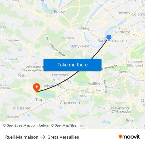 Rueil-Malmaison to Greta Versailles map