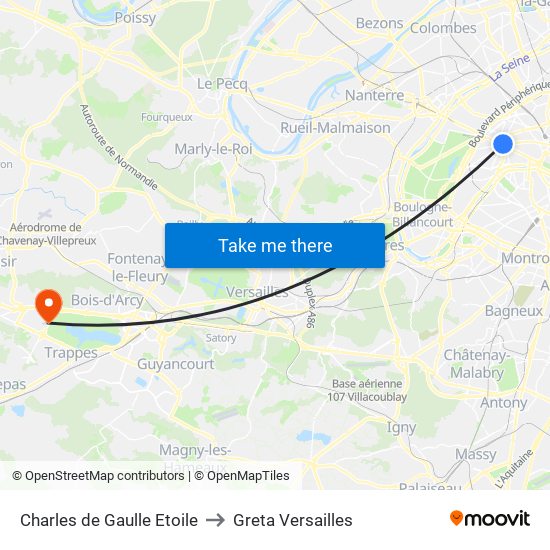 Charles de Gaulle Etoile to Greta Versailles map