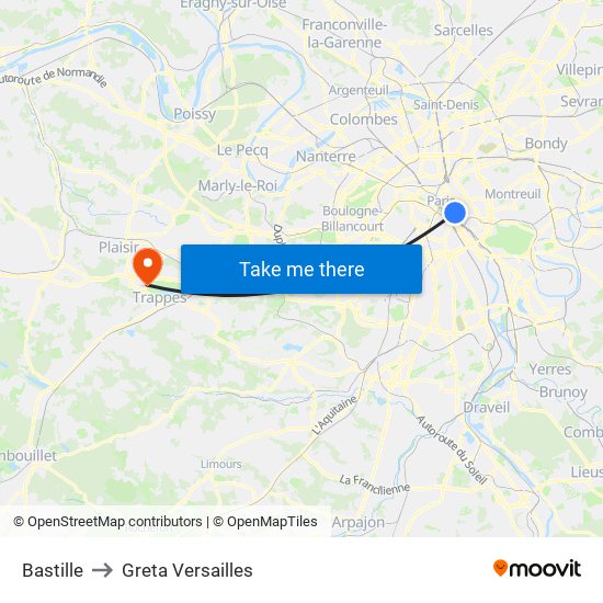 Bastille to Greta Versailles map