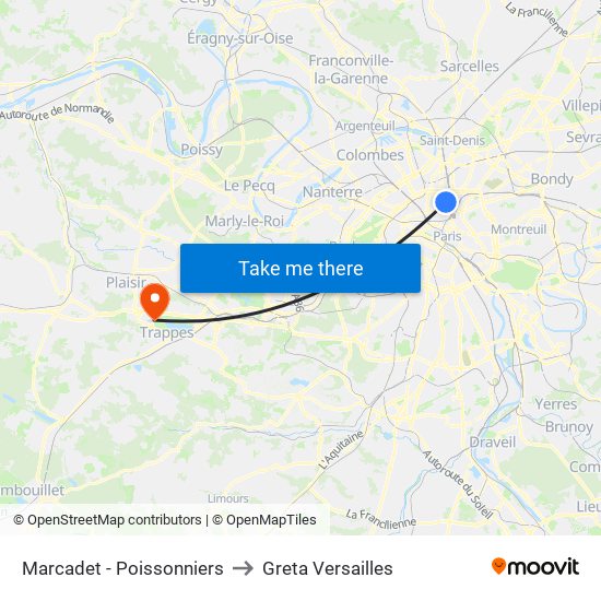 Marcadet - Poissonniers to Greta Versailles map