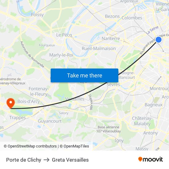 Porte de Clichy to Greta Versailles map