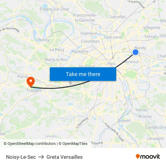 Noisy-Le-Sec to Greta Versailles map