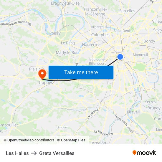 Les Halles to Greta Versailles map