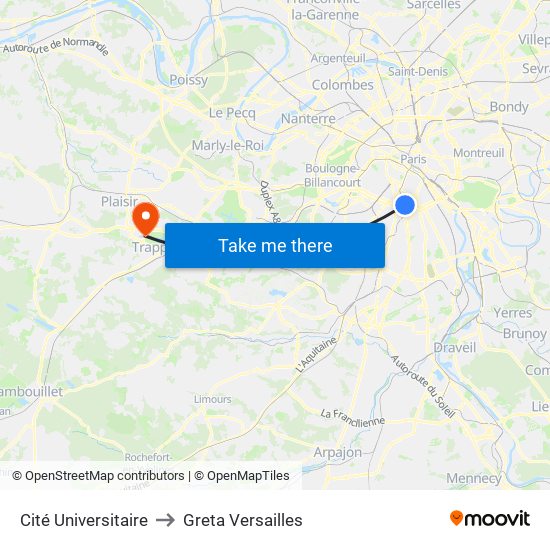 Cité Universitaire to Greta Versailles map