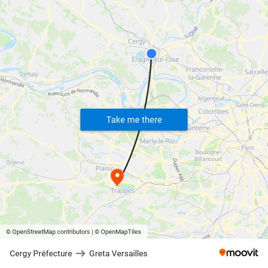 Cergy Préfecture to Greta Versailles map