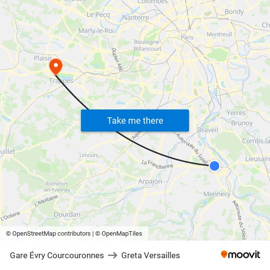 Gare Évry Courcouronnes to Greta Versailles map