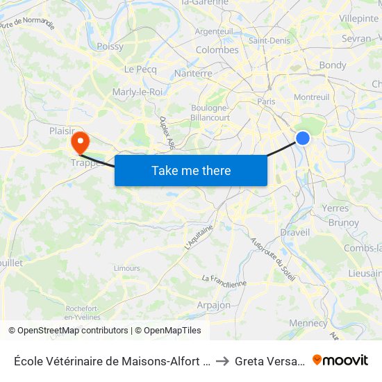 École Vétérinaire de Maisons-Alfort - Métro to Greta Versailles map