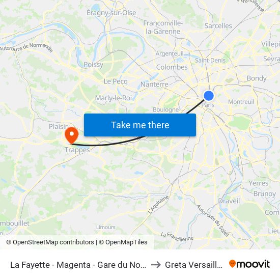 La Fayette - Magenta - Gare du Nord to Greta Versailles map