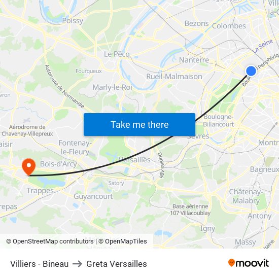 Villiers - Bineau to Greta Versailles map