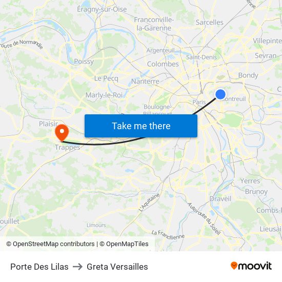 Porte Des Lilas to Greta Versailles map
