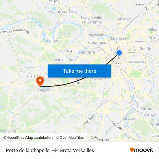 Porte de la Chapelle to Greta Versailles map