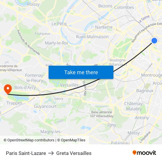 Paris Saint-Lazare to Greta Versailles map