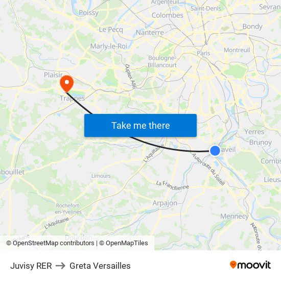 Juvisy RER to Greta Versailles map