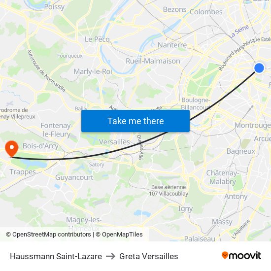 Haussmann Saint-Lazare to Greta Versailles map