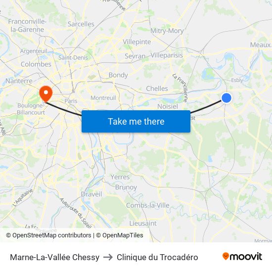 Marne-La-Vallée Chessy to Clinique du Trocadéro map